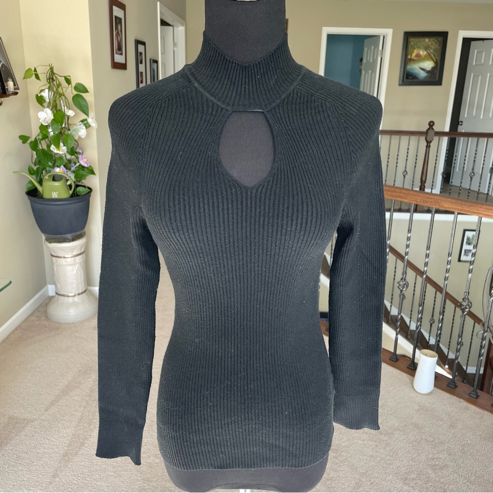 Black Turtle Neck Sweater with Cut Out Detail